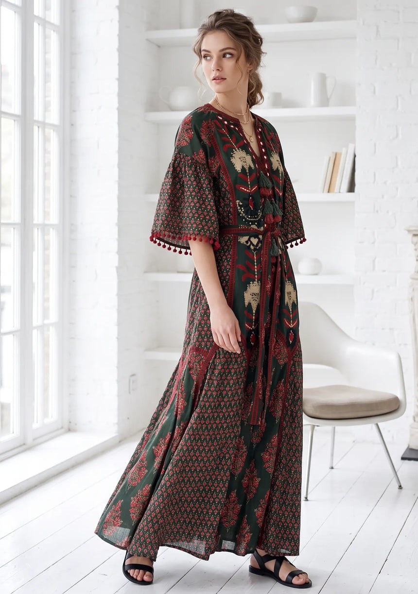 ibBan Women’s Printed Cotton  Long Dress One Size -Shyana