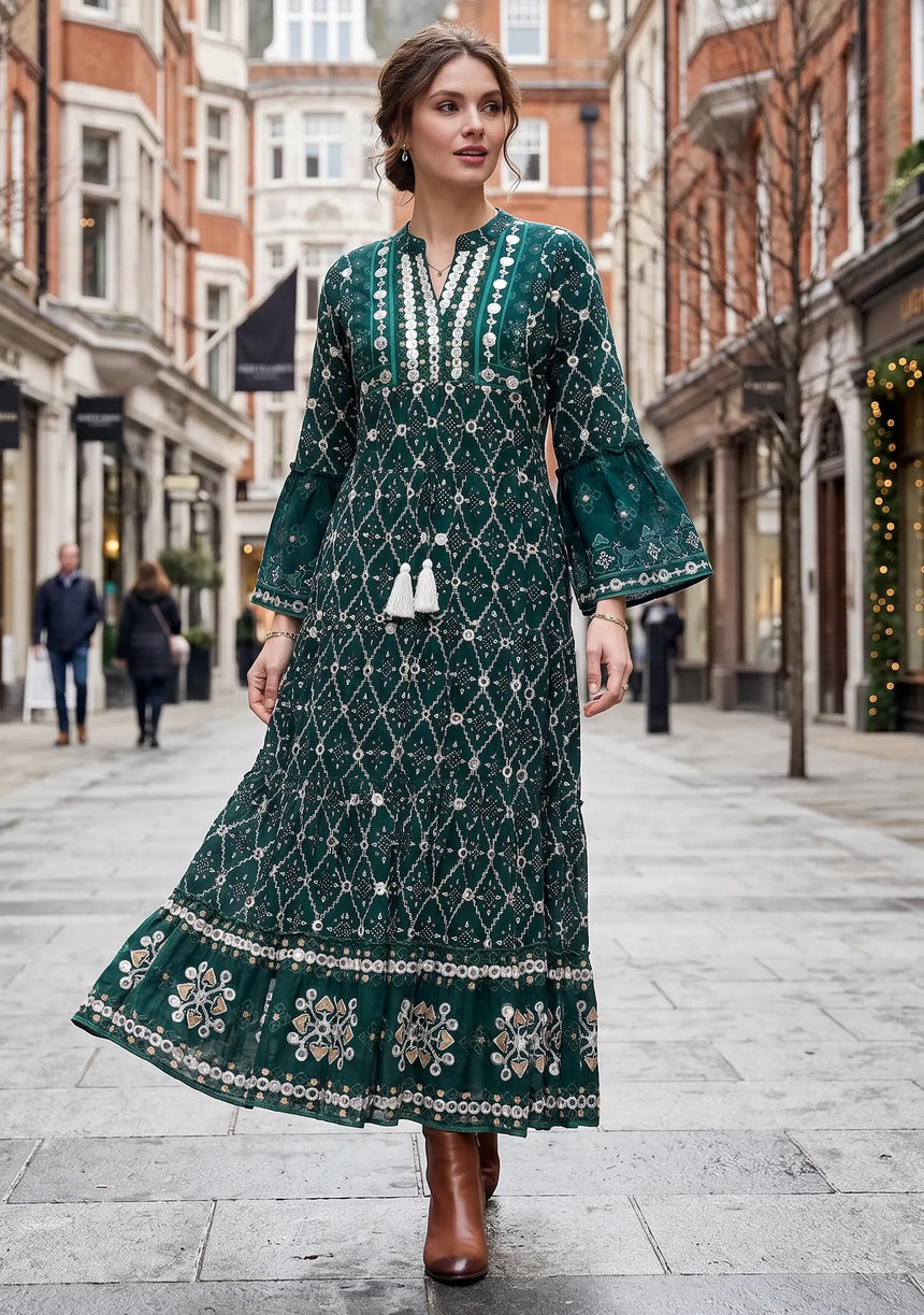 ibBan Hand Embroidered Winter Tunic Dress | Luxury Bohemian Elegance - Melida
