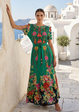 ibBan Floral Hand Embroidered Cotton Long Dres -Nagozi
