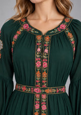 ibBan Floral Cotton Long Dress wint Hand Embroidery - Zayra