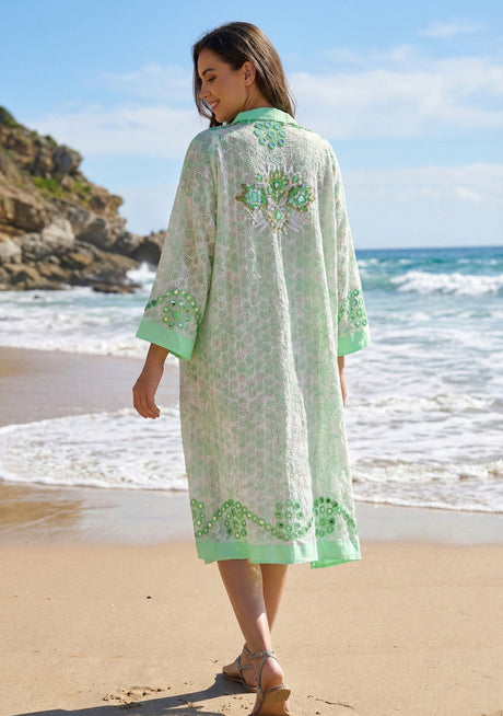 Vestido caftán de algodón con cuello en V para mujer - Schifli