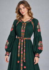 ibBan Floral Cotton Long Dress wint Hand Embroidery - Zayra