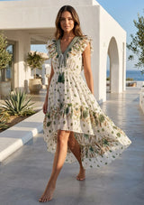 Women's Hand Embroidered Cotton Maxi Dress V-Neck - Jelisha