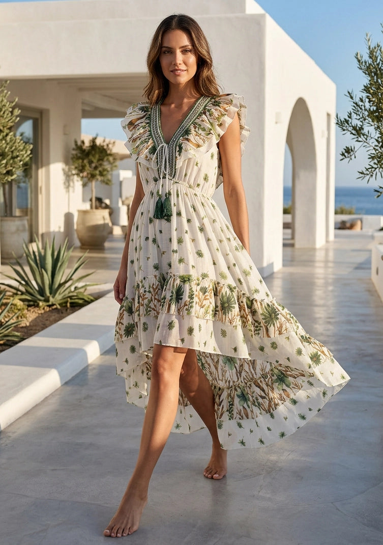 Women's Hand Embroidered Cotton Maxi Dress V-Neck - Jelisha