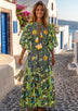 ibBan Embroidered Boho Cotton Maxi Dress with Tassel Tie - Fabiza