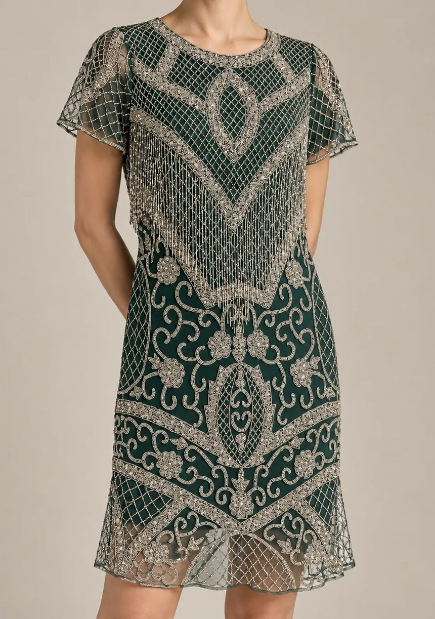 ibBan Party Midi Dress with Hand Beadwork & Fringe - Darya