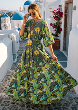 ibBan Embroidered Boho Cotton Maxi Dress with Tassel Tie - Fabiza