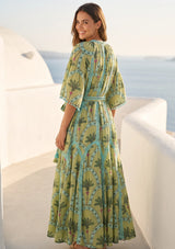 ibBan Hand-Embroidered Cotton Long Dress with Palm Print - Nashwa