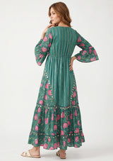 ibBan Floral Cotton Maxi Dress with Bell Sleeves - Jumani