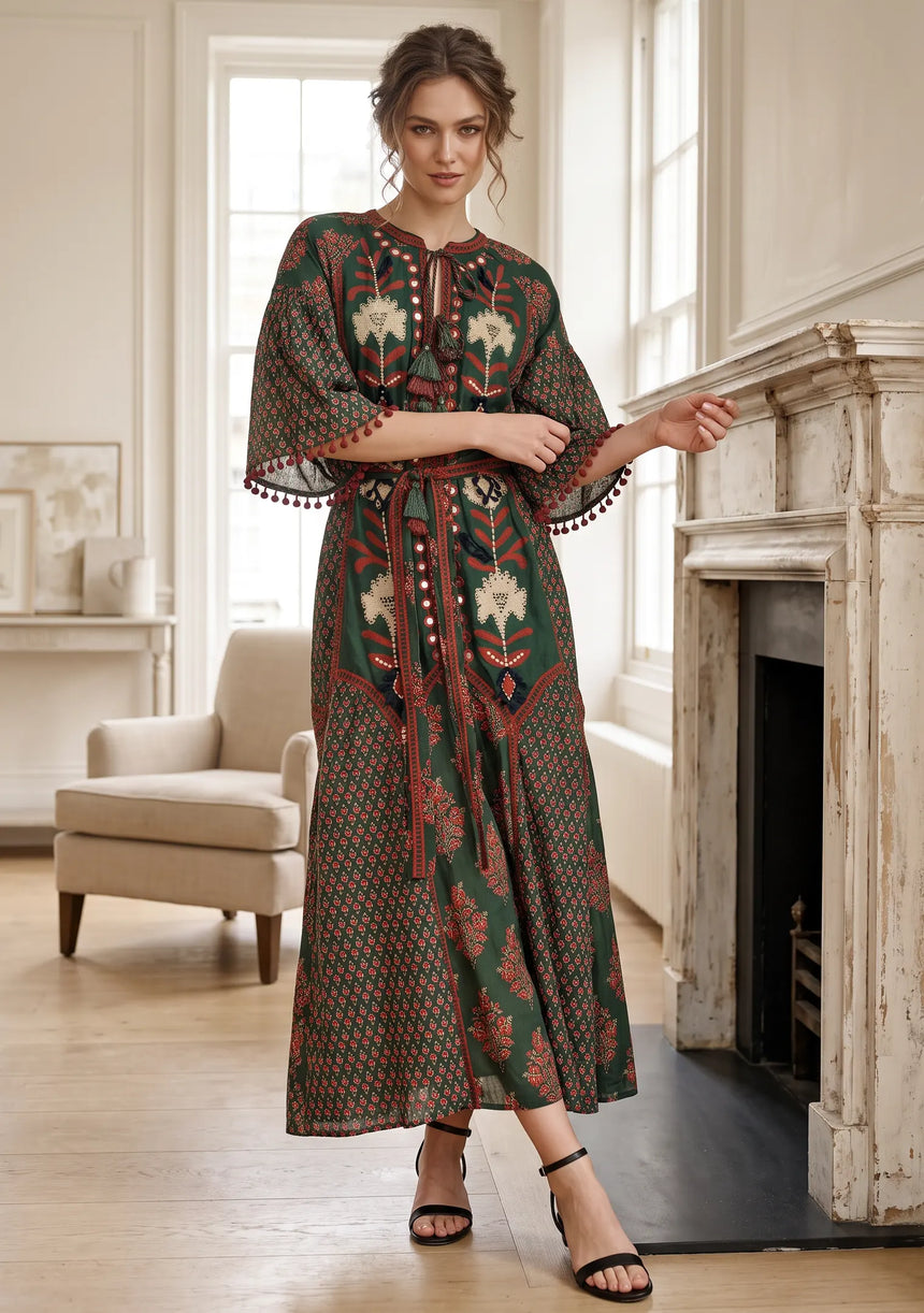 ibBan Women’s Printed Cotton  Long Dress One Size -Shyana