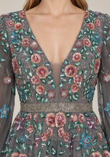 ibBan Women’s  Long Dress with Hand Embroidery - Aabish