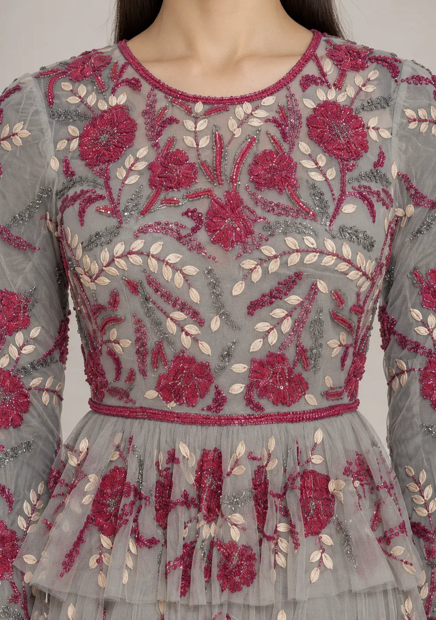 Women’s Party Dress with Hand Embroidery - Naegiza