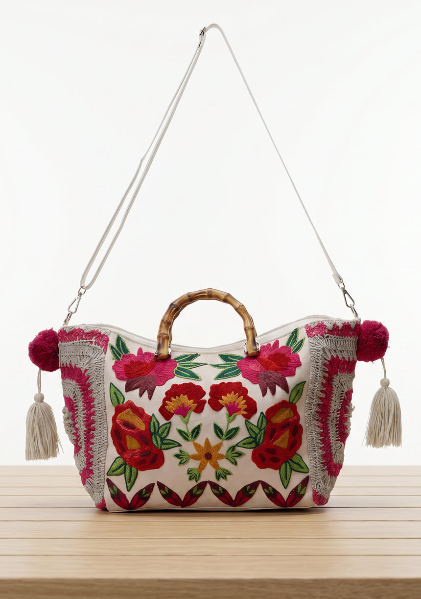 ibBan Women's Hand Embroidered Floral Tote Bag - Gypsy | Artisan Canvas Handbag