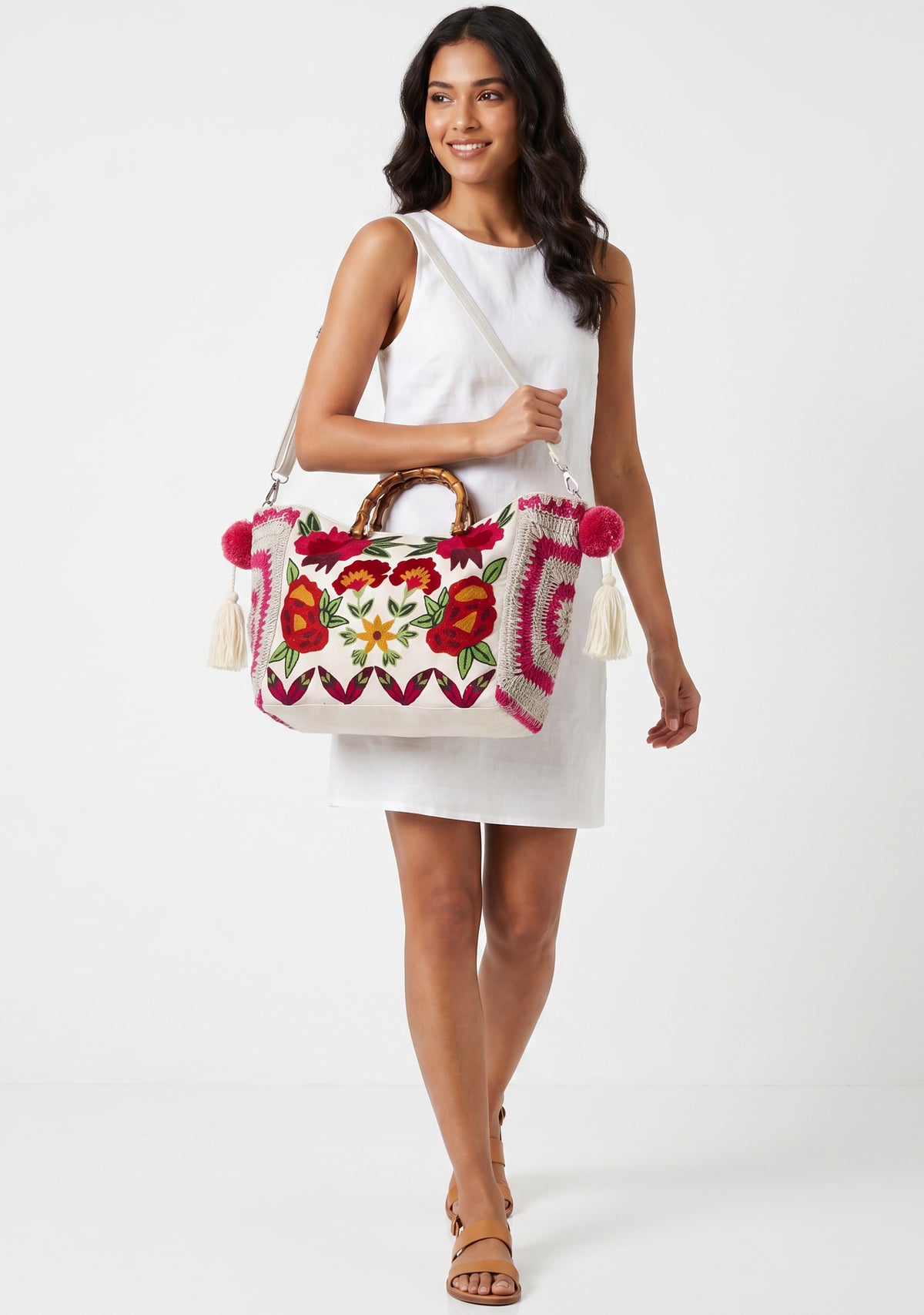 ibBan Women's Hand Embroidered Floral Tote Bag - Gypsy