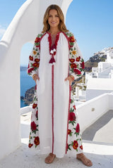 Women's Hand Embroidered Cotton Maxi Dress Round Neck - Gypsy
