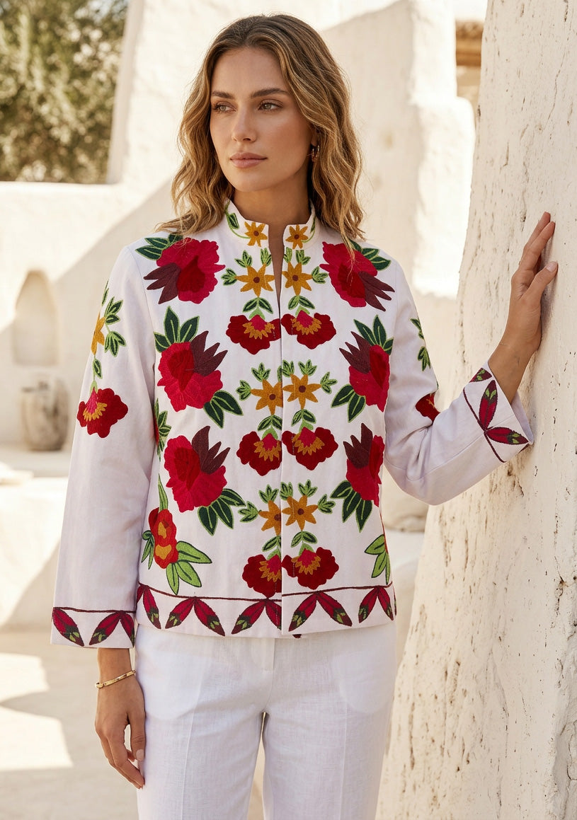 ibBan Women's Hand Embroidered Cotton Canvas Jacket - Gypsy | Artisan Boho