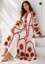 Vestido largo de algodón con cuello redondo para mujer - Raso