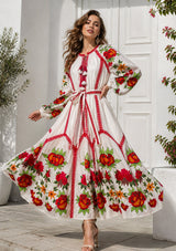 Vestido largo de algodón con cuello redondo para mujer - Raso