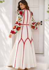 Vestido largo de algodón con cuello redondo para mujer - Raso