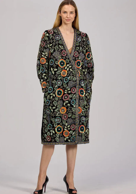 Manteau long d'hiver noir brodé de marque pour femme - Rio