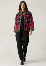 ibBan Embroidered Cotton Canvas Jacket for Women | Statement Artisan Jacket - Lessia
