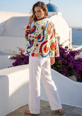 ibBan Summer Hand Embroidered Jacket | Women's Artisan Canvas Cotton Jacket - Miruna