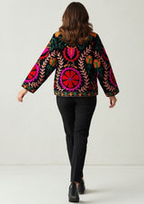 ibBan Embroidered Cotton Canvas Jacket for Women | Statement Artisan Jacket - Lessia