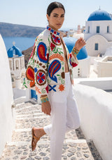 ibBan Summer Hand Embroidered Jacket | Women's Artisan Canvas Cotton Jacket - Miruna