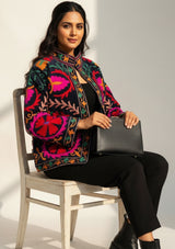 ibBan Embroidered Cotton Canvas Jacket for Women | Statement Artisan Jacket - Lessia