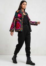 ibBan Embroidered Cotton Canvas Jacket for Women | Statement Artisan Jacket - Lessia