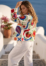 ibBan Summer Hand Embroidered Jacket | Women's Artisan Canvas Cotton Jacket - Miruna