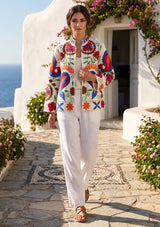 ibBan Summer Hand Embroidered Jacket | Women's Artisan Canvas Cotton Jacket - Miruna