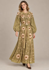 ibBan Floral Embroidered Cotton Long Dress - Johri