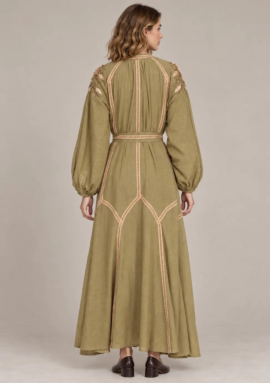 ibBan Floral Embroidered Cotton Long Dress - Johri