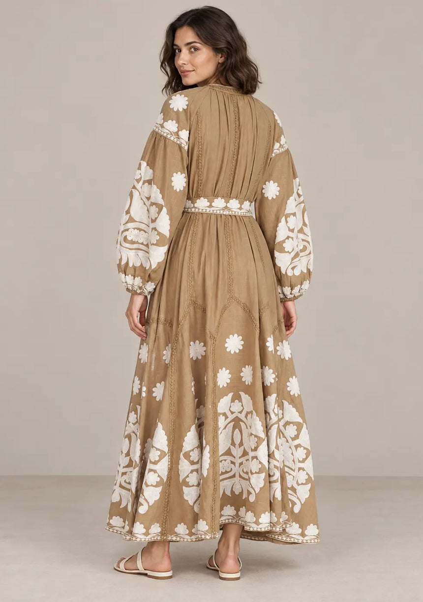 ibBan Floral Print Cotton Maxi Dress with Tassel Tie - Ayat