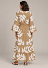 ibBan Leaf Print Cotton Maxi Dress with Tassel Tie - Livia
