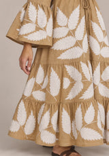 ibBan Leaf Print Cotton Maxi Dress with Tassel Tie - Livia