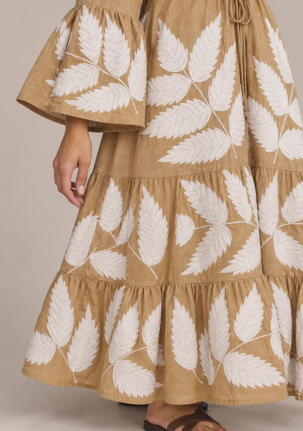 ibBan Leaf Hand Embroidery Cotton Long Tunic - Livia