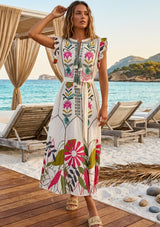 Vestido largo de algodón con cuello redondo para mujer - Barika