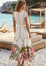 Vestido largo de algodón con cuello redondo para mujer - Barika
