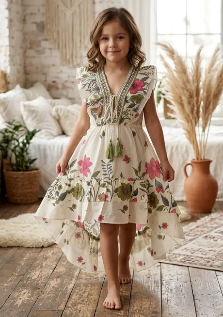 Girls' Cotton  dress V-Neck - Jelisha