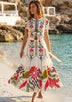 Vestido largo de algodón con cuello redondo para mujer - Barika