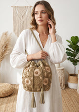 ibBan Floral Embellished Canvas Bucket Bag - Johri
