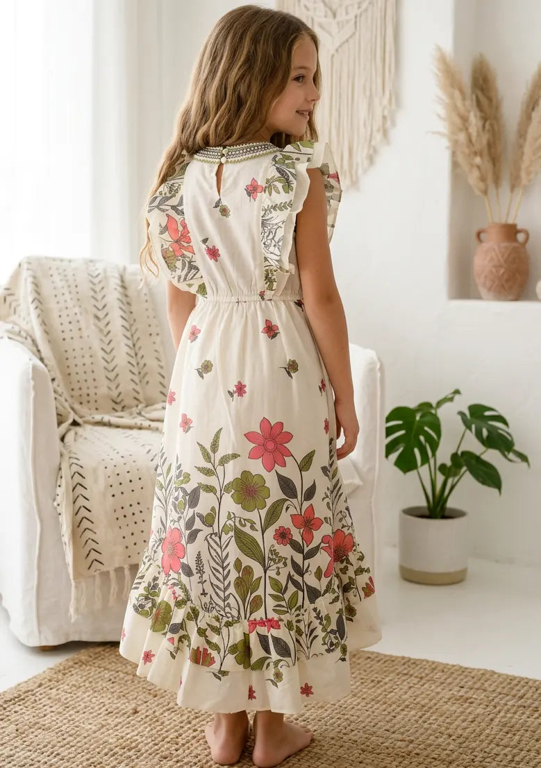 Robe en coton col V pour fille - Jelisha