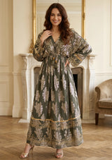 ibBan Hand Embroidered Cotton Lurex Winter Maxi Dress | Luxury Women's Fashion - Sofiya