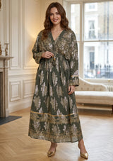ibBan Hand Embroidered Cotton Lurex Winter Maxi Dress | Luxury Women's Fashion - Sofiya