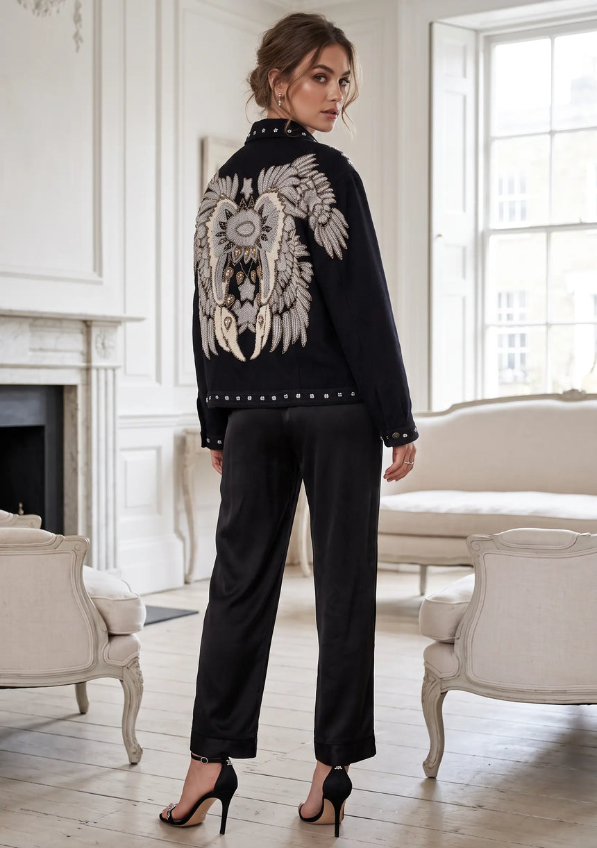 ibBan Women's Hand Embroidered Designer Jacket -Leoana Jacket