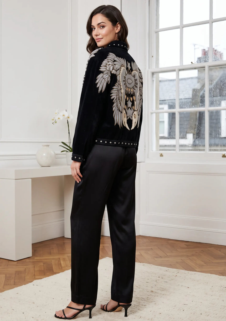 ibBan Women's Hand Embroidered Designer Jacket -Leoana Jacket