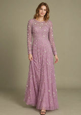 Women’s Net Long Dress with Floral Hand Embroidery-Arzoo