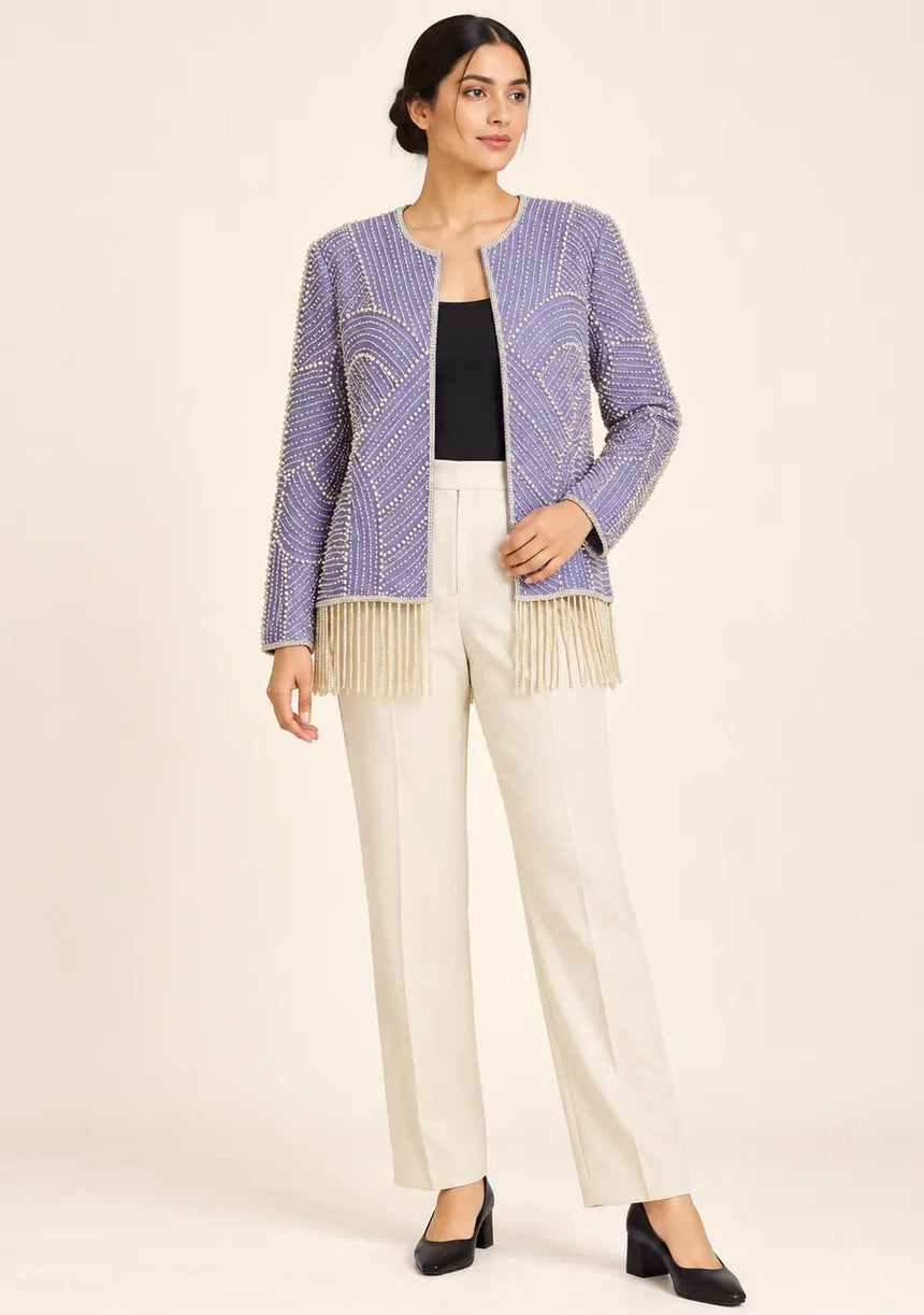 ibabn Women’s Hand Beaded Fringe Jacket - Amaya